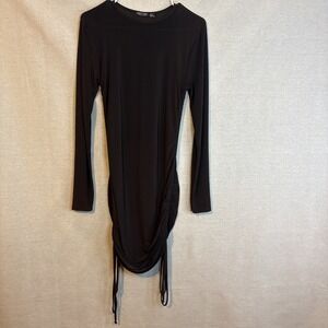 Nasty Gal Womens Dress Size 8 Brown Bodycon‎ Slinky Ruching Ties Nightclub Sexy